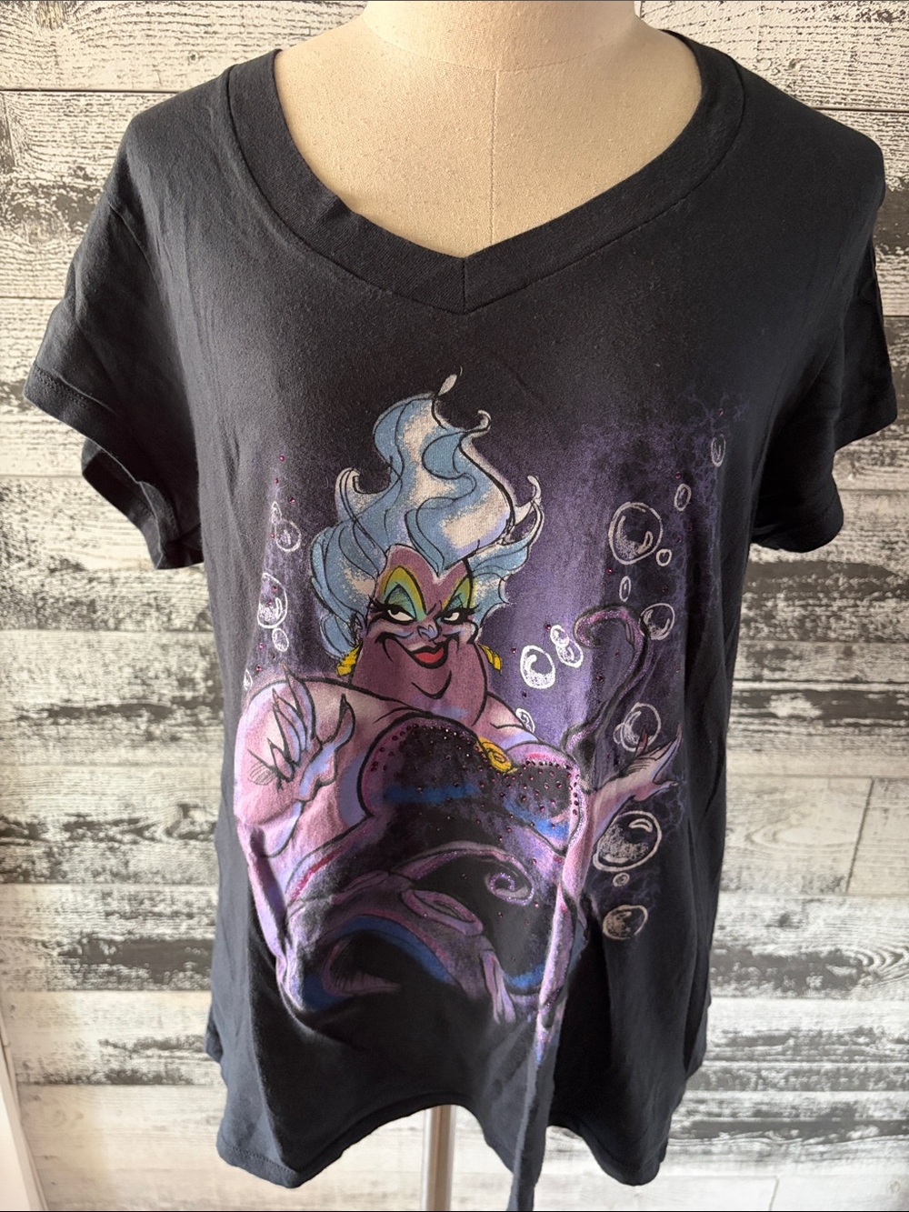 Disney Black V-Neck Tee with Ursula Graphic